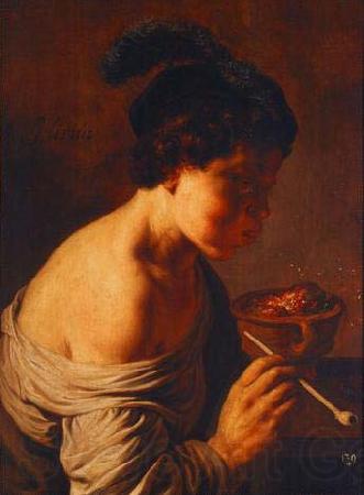 Jan lievens A youth blowing on coals. Norge oil painting art